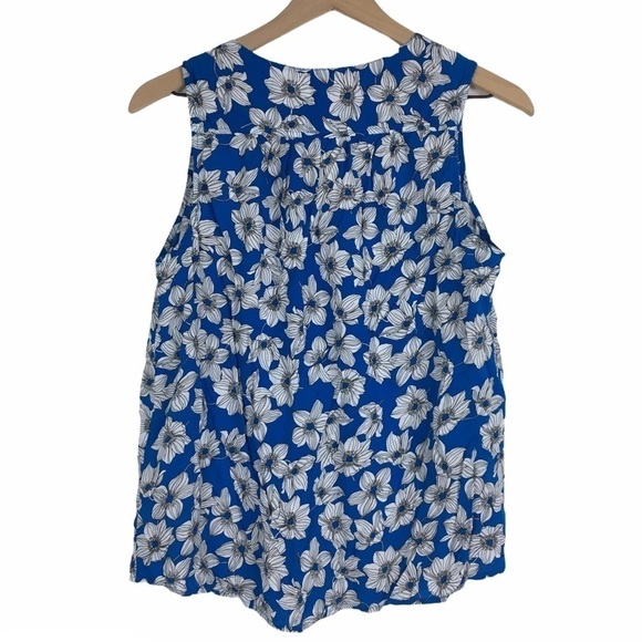 SAINT TROPEZ WEST Sleeveless Top Blouse Shell Floral Split V Neck Size Large - Picture 3 of 7